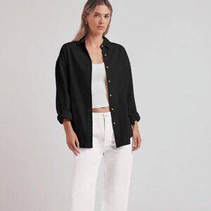 NWT Favorite Daughter The Ex-Boyfriend Shirt Black Long Sleeve Button Up